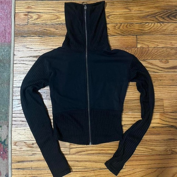Black BDG Zip up Ribbed Sweater - Picture 3 of 5